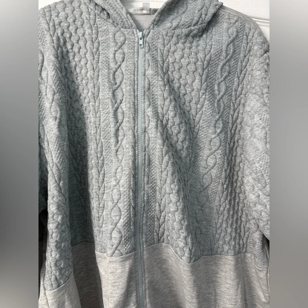 Gray half Cable Knit Woman’s hoodie Plus Size - Picture 3 of 8